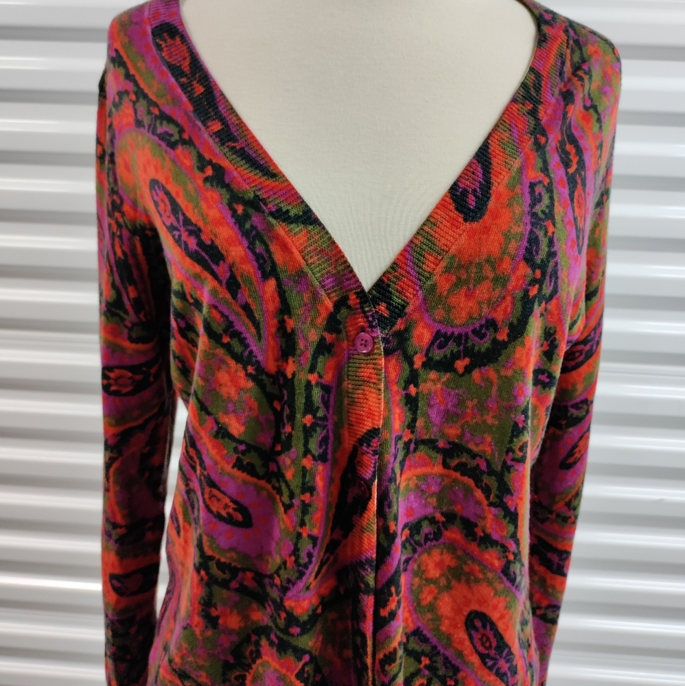 Talbots | Paisley Print Cardigan Sweater V-Neck Button Front - Womens Size Large